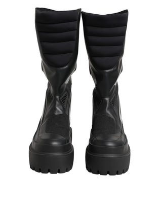Schwarze Leder-Mid-Calf-Bikerstiefel