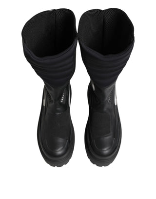 Schwarze Leder-Mid-Calf-Bikerstiefel