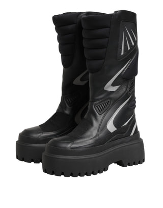 Schwarze Leder-Mid-Calf-Bikerstiefel