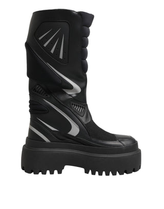 Schwarze Leder-Mid-Calf-Bikerstiefel