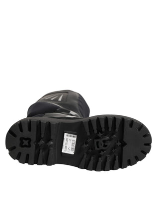 Schwarze Leder-Mid-Calf-Bikerstiefel