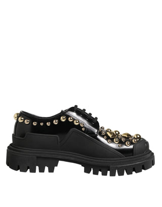 Schwarze Derby-Schuhe aus Leder mit Schmuckkristallen