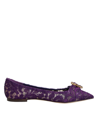 Zapatos planos morados Taormina con encaje y cristales