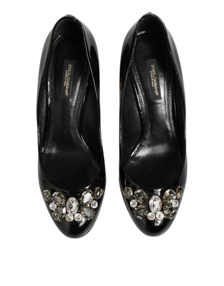 Schwarze Leder-Pumps mit Kristallen