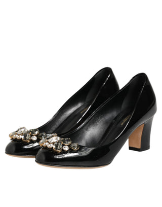 Schwarze Leder-Pumps mit Kristallen