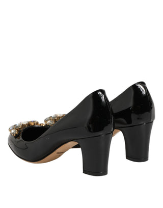 Schwarze Leder-Pumps mit Kristallen