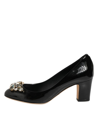 Schwarze Leder-Pumps mit Kristallen