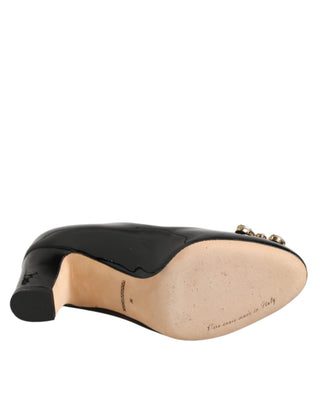 Schwarze Leder-Pumps mit Kristallen