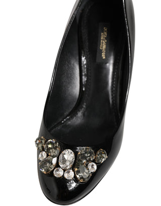 Schwarze Leder-Pumps mit Kristallen