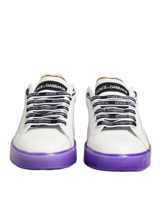 Weiße Lila Leder Low Top Sneaker Schuhe