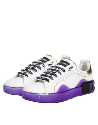 Weiße Lila Leder Low Top Sneaker Schuhe