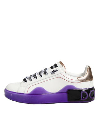 Weiße Lila Leder Low Top Sneaker Schuhe