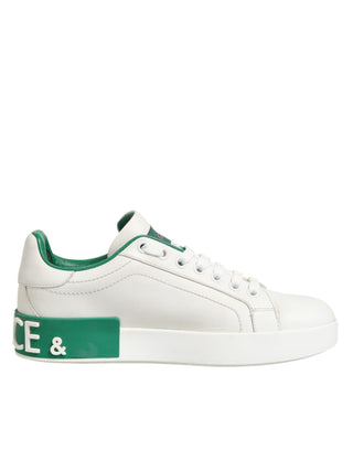 White Green Leather Low Top Sneakers Shoes
