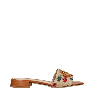 Beige Bastpantoffeln