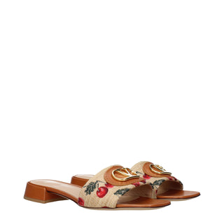 Beige Bastpantoffeln