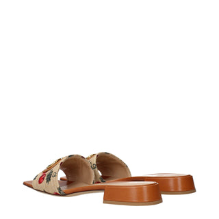 Beige Bastpantoffeln