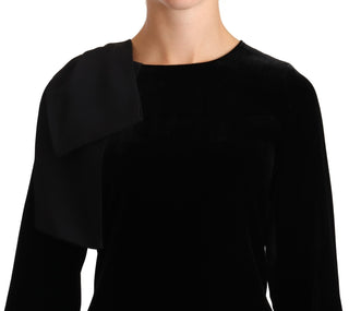 Sheath A-line Black Viscose Long Sleeves Round Neck Mini Dress