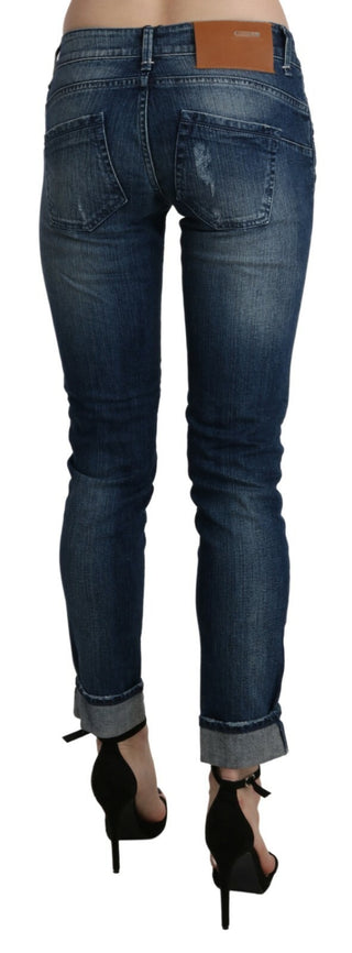Baumwollene, blaugewaschene, tief sitzende Skinny Cropped Jeans
