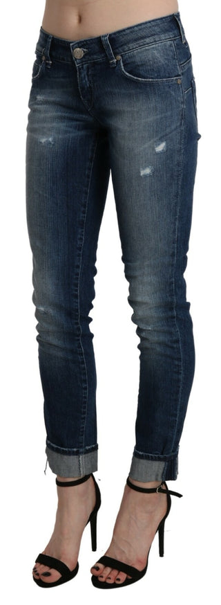 Baumwollene, blaugewaschene, tief sitzende Skinny Cropped Jeans