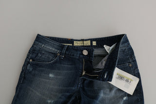Baumwollene, blaugewaschene, tief sitzende Skinny Cropped Jeans