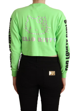 Mint Green Printed Long Sleeves Cropped Top Sweater