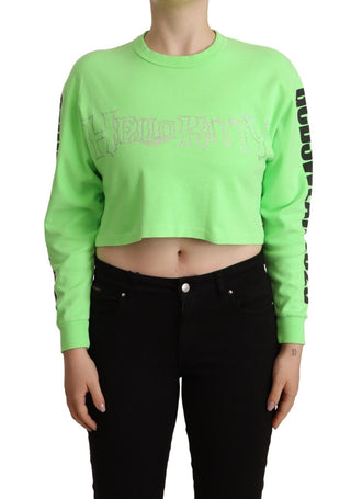Mintgrüner bedruckter Cropped Pullover mit langen Ärmeln