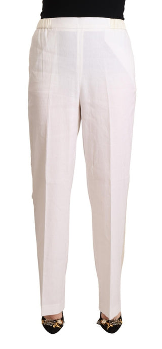 Pantalones formales de lino blanco de talle alto y corte recto
