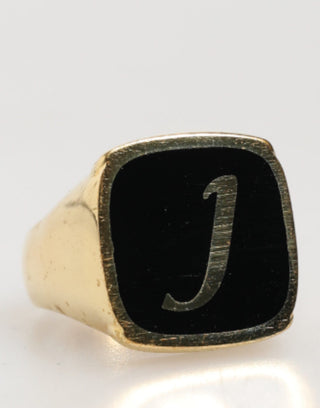 Anillos ajustables "J" de latón real con esmalte negro y tono dorado