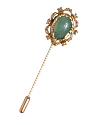 Broche accesorio antiguo para hombre con piedra verde y tono dorado