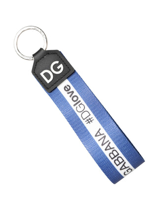 Llavero porta llaves de PVC poliéster blanco con logo azul