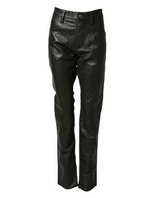 Pantalones de cuero negro de grano completo a media cintura
