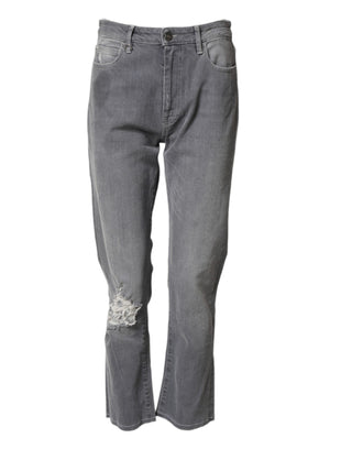 Pantalones vaqueros rectos de mezclilla para hombre de cintura media gris desgastados