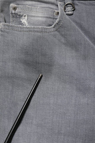 Gray Tattered Mid Waist Men Straight Denim Trouser Jeans