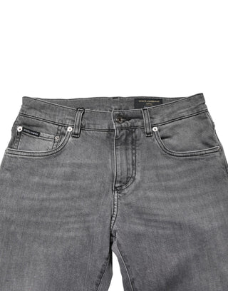 Gray Cotton Mid Waist Skinny Denim Jeans