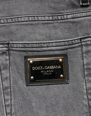 Gray Cotton Mid Waist Skinny Denim Jeans