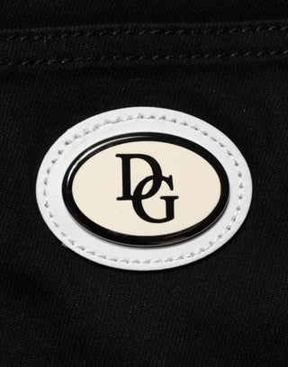 Black Cotton MidWaist Skinny Denim Logo Jeans