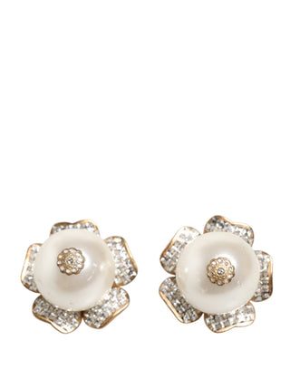 Pendientes de clip maxi con perlas falsas florales tono dorado