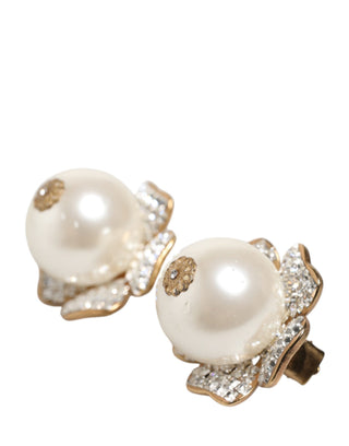 Pendientes de clip maxi con perlas falsas florales tono dorado