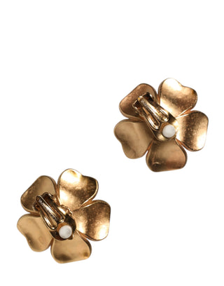Pendientes de clip maxi con perlas falsas florales tono dorado
