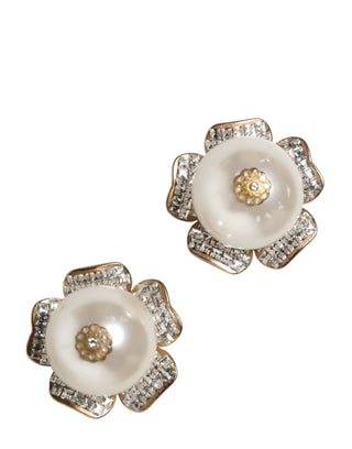 Pendientes de clip maxi con perlas falsas florales tono dorado