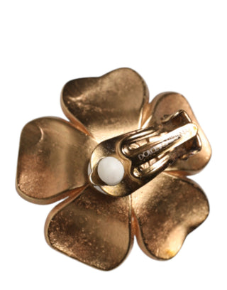 Pendientes de clip maxi con perlas falsas florales tono dorado
