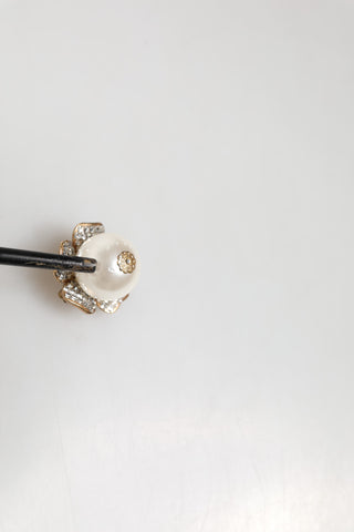 Pendientes de clip maxi con perlas falsas florales tono dorado