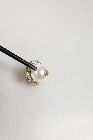 Pendientes de clip maxi con perlas falsas florales tono dorado