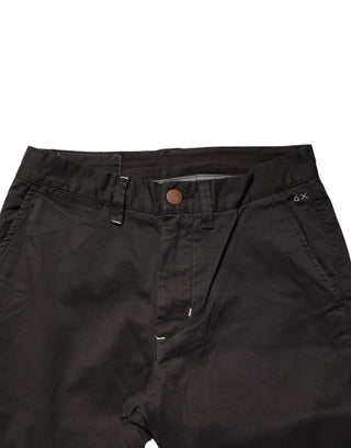 Dark Brown Cotton Stretch Straight Mid Waist Trouser Pants