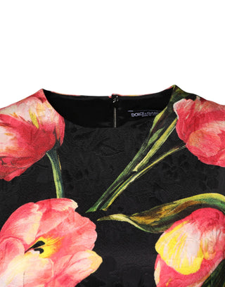 Schwarzes A-Linien-Minikleid aus Viskose mit Blumenmuster