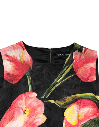 Schwarzes A-Linien-Minikleid aus Viskose mit Blumenmuster