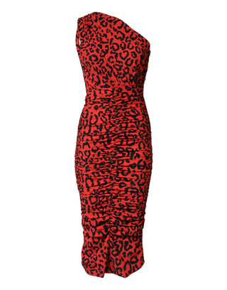 Rotes Midi-Kleid mit Leo-Print aus Nylon