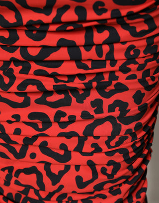 Rotes Midi-Kleid mit Leo-Print aus Nylon