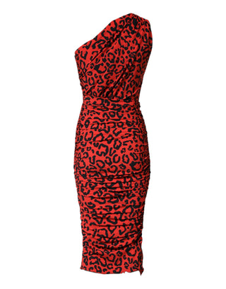 Rotes Midi-Kleid mit Leo-Print aus Nylon
