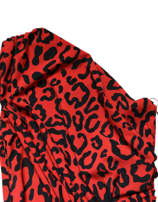 Rotes Midi-Kleid mit Leo-Print aus Nylon